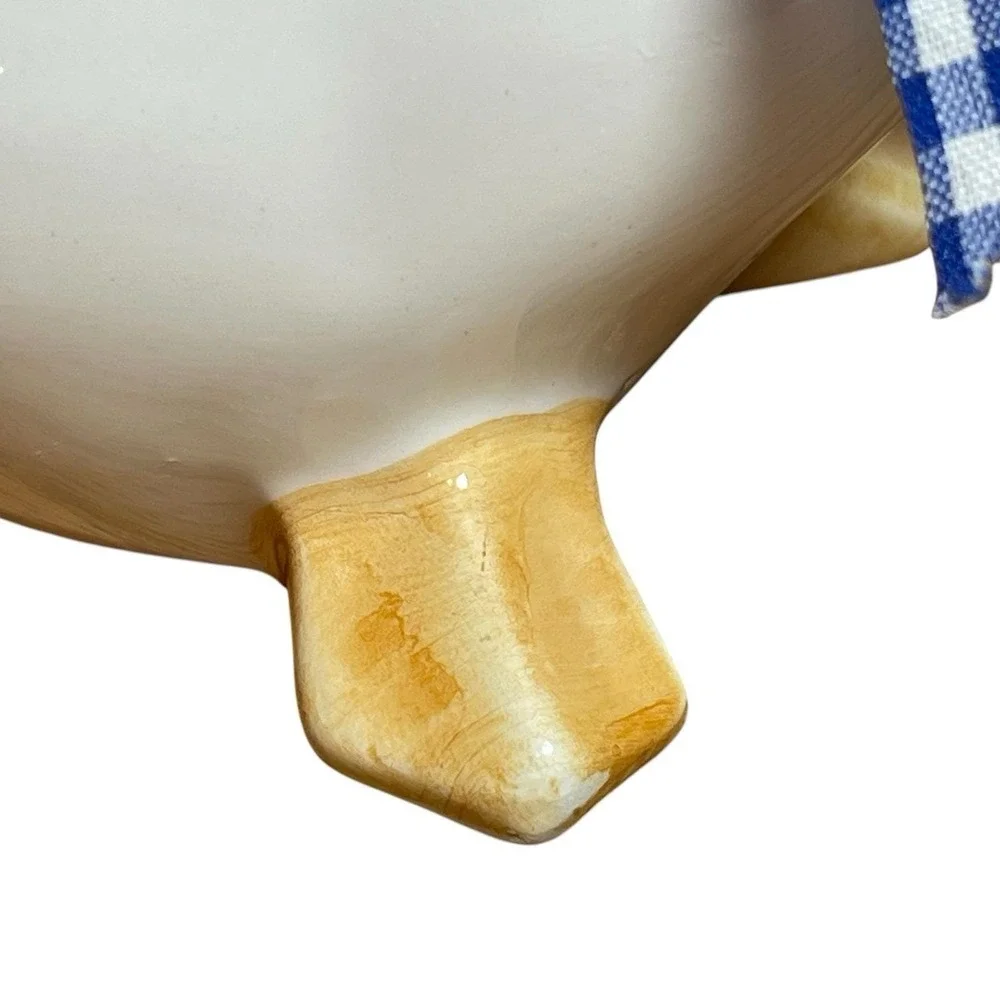 Ceramic Country Farmhouse Goose Blue Gingham Neck Ribbon & Red Beaded Eyes 5